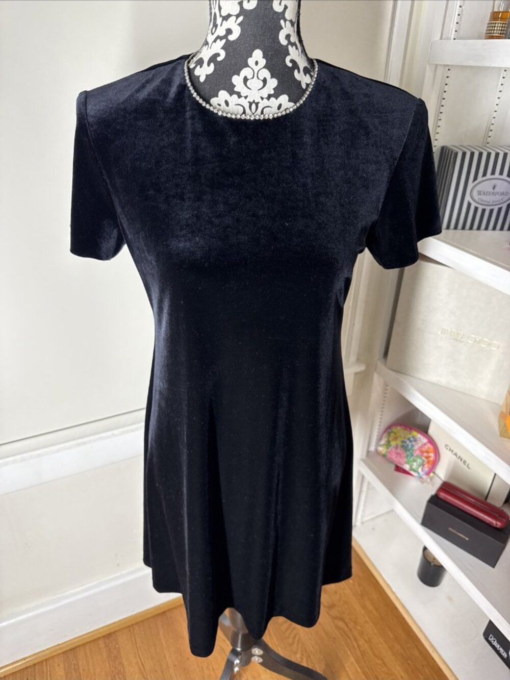 Vintage John Roberts Dress Size 8 Black Velvet Rhinestone Neckline- USA